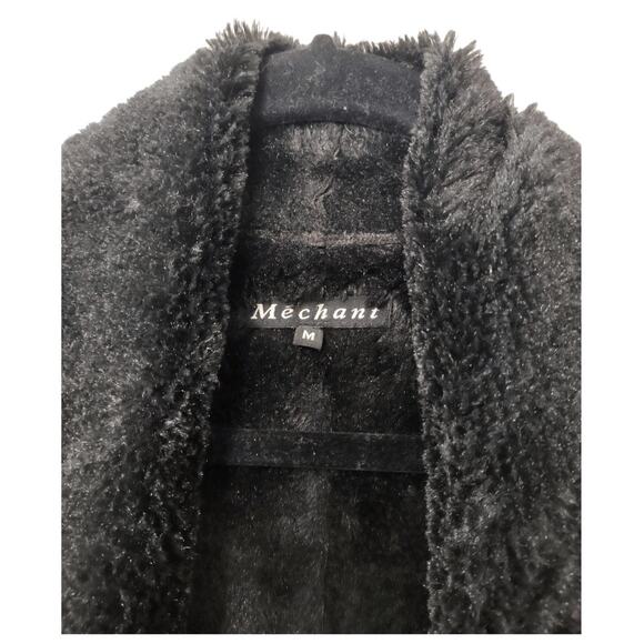 MECHANT Black Faux Fur Jacket Sz M Faux Leather Suede Cozy Flowy Fall Soft Warm - Picture 7 of 7
